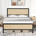 thumbnail image 1 of Bingirl Full Rattan Bed Frame: With Natural Headboard, Boho Metal Frame, Metal Slats, No Box Spring Required, Noise - Free, Easy to Assemble, 1 of 7