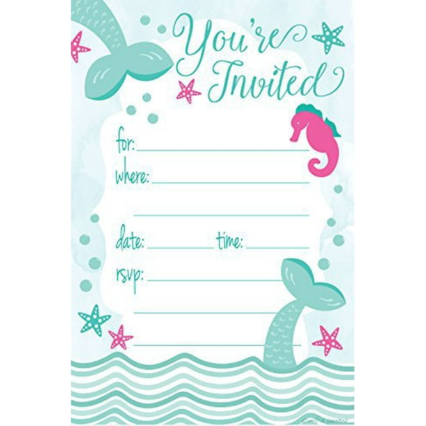 Mermaid Birthday Party Invitations Fill In Style (20 Count) With