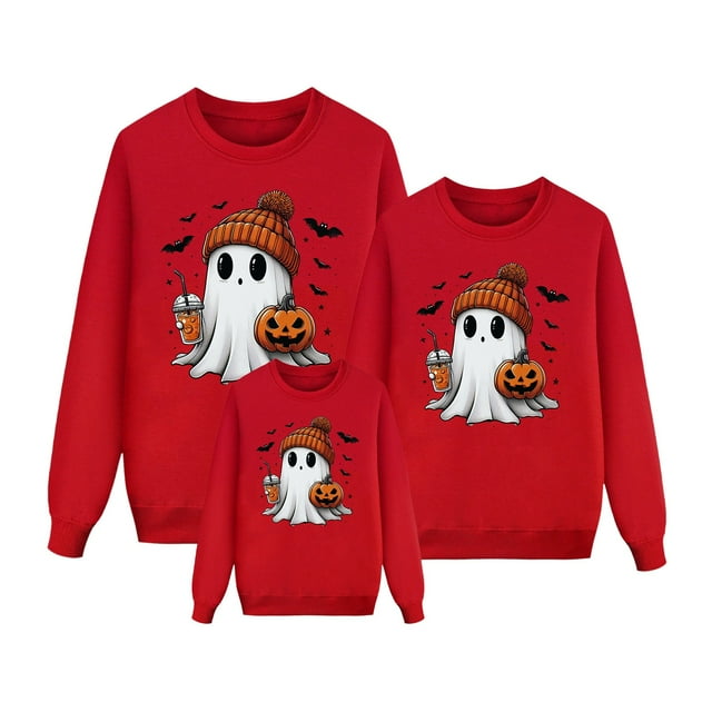Aocisk Pyjama d'Halloween pour Famille avec Chandail à Manches Longues Imprimé pour Enfants Rouge Melon D\'eau 5-6 Ans