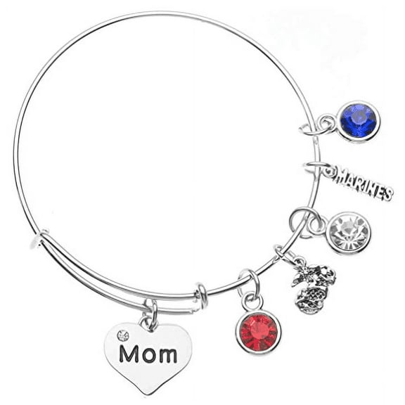 Infinity Collection US Marine Corps Mom Bangle Bracelet, Proud Marine Mom Charm Bracelet - Makes Perfect Mom Gifts