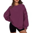 thumbnail image 3 of Sudadera Sentuca para mujer, lisa, informal, con cuello redondo, holgada, de manga larga, 3 of 6