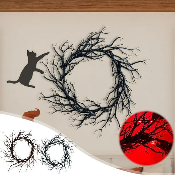 Halloween Decorations Halloween Wreath with Lights 16.9 inch Halloween Horror Night Withered Branch Wreath for Indoor Outdoor Party Window Wall Decor Farmhouse Garland Yard