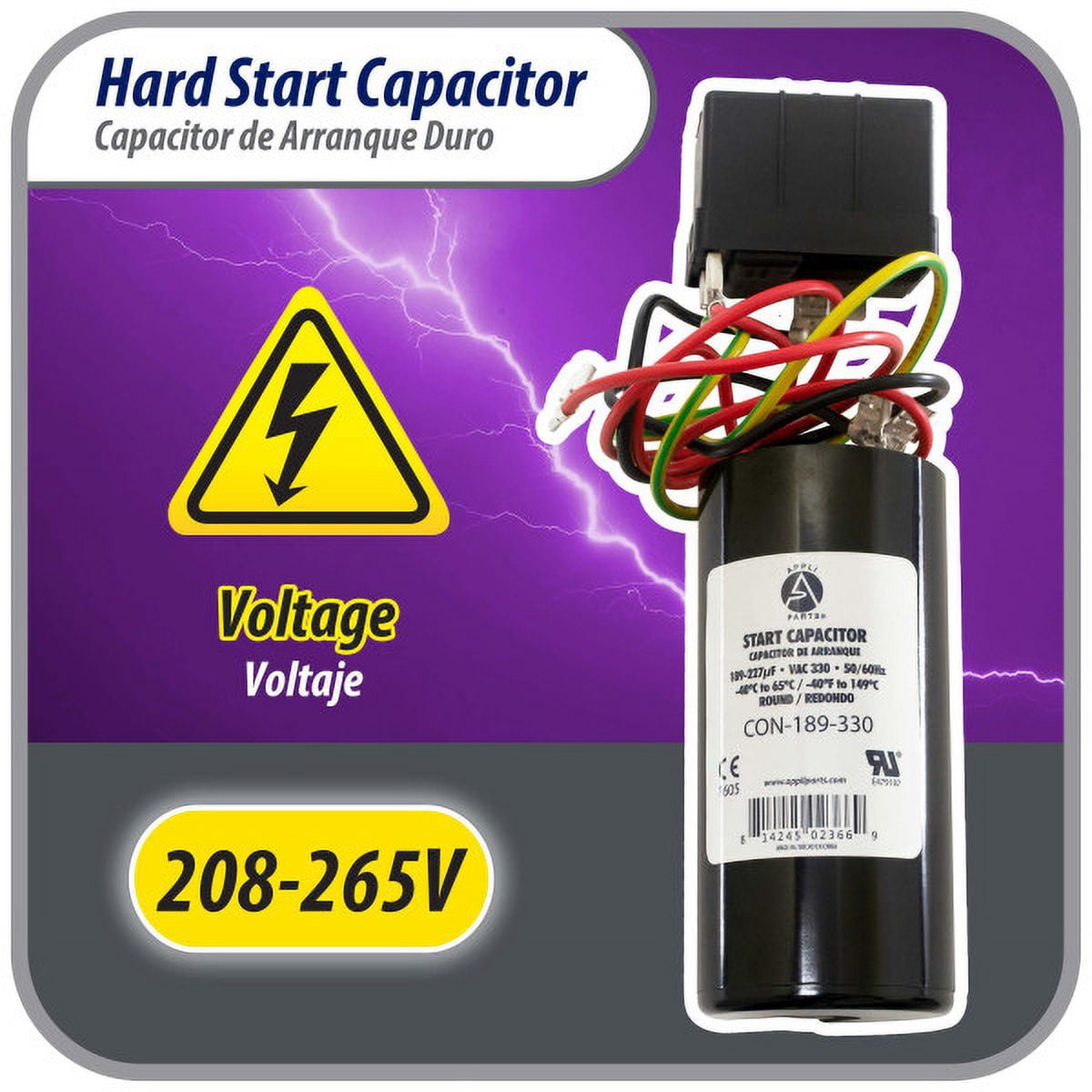 Appli Parts APHS-2 3.5 to 4.5 TON Hard Start kit 208-265 V, 1 Ph for air conditioner includes Capacitor 189-227mfd 330V and Potential Relay for Air Conditioner scroll and reciprocating compressors