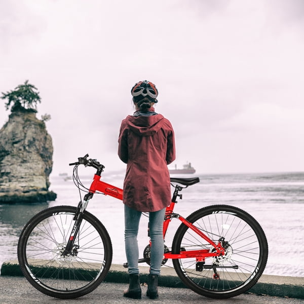 Ambifirner 26 Inch Folding Mountain Bike: Men Mountain Bike 21 Speed,High Carbon Steel ,Disc Brake Folding Bikes for Adults/Men/Women Red