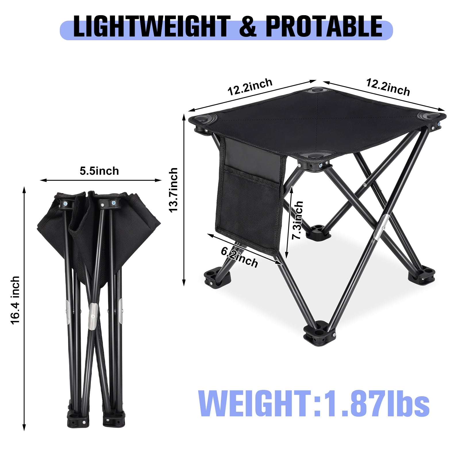 HEQUSIGNS 2PCS Folding Camping Stool, Portable Outdoor Camping Chair with Storage Bag, Lightweight 200 LB Bearing Capacity Chair for Adult Fishing Hiking Gardening