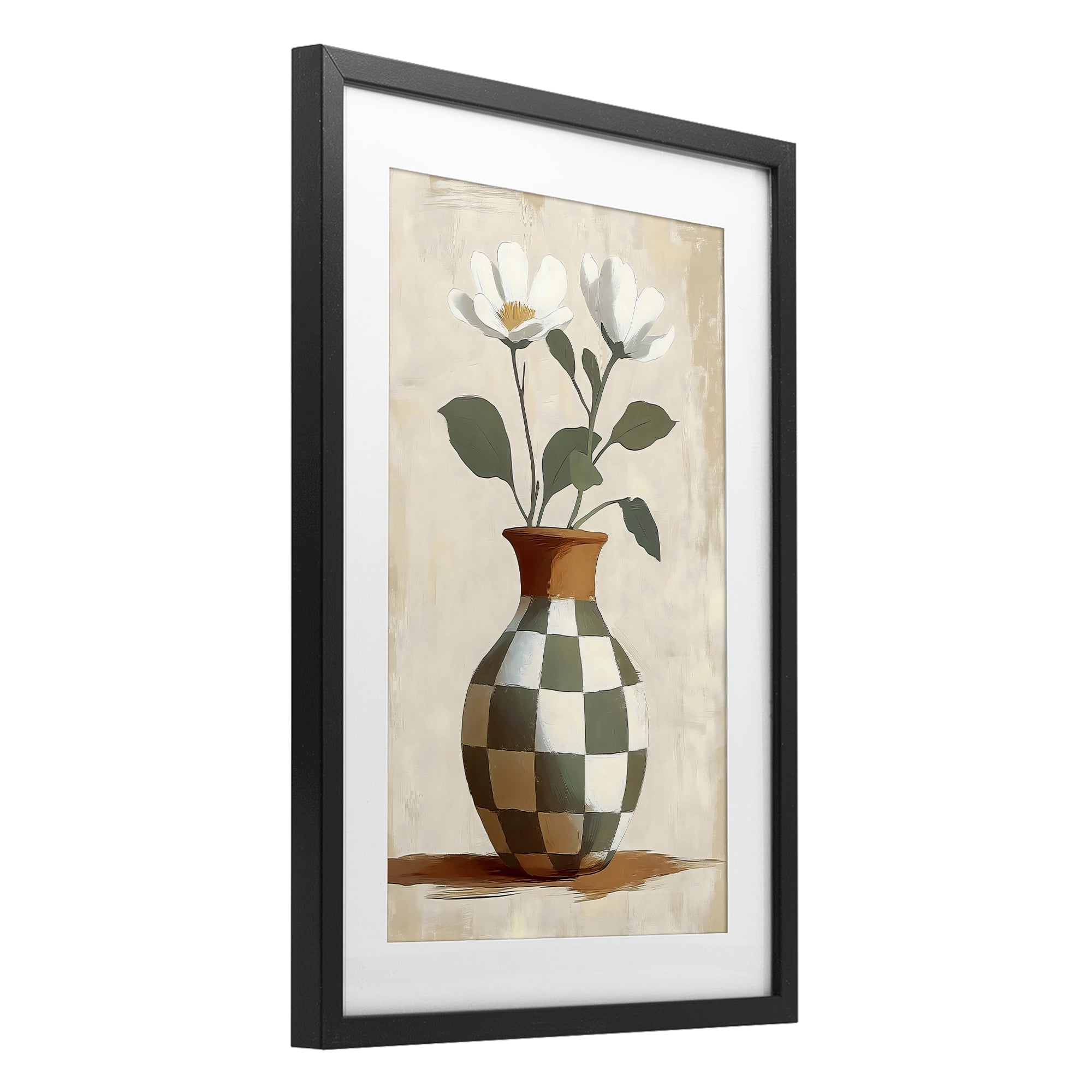 Stupell Industries Checkboard Green Flower Vase Black Framed Print Under Glass, design by Creative Studio