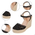 thumbnail image 3 of Rokment Womens Bohemian Crochet Espadrilles Wedges Sandals Boho Beach Fashion Casual Woven Braided Closed Toe Platform Chunky High Heel Dress Sandals for Bride Wedding Summer Vacation Black Size6, 3 of 5