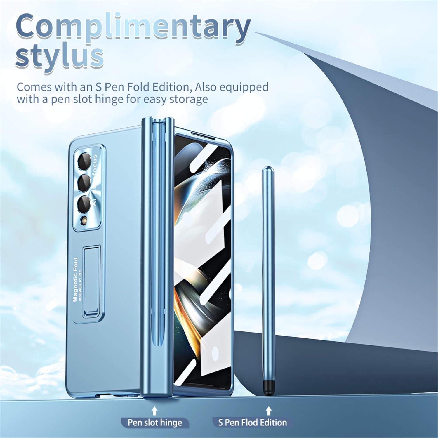 Allytech for Samsung Galaxy Z Fold 4 Case with S Pen Holder, [Come with S Pen Fold Edition] Drop Proof Kickstand All-inclusive Plating Folding Phone Case Cover for Samsung Z Fold 4 5G 2022, Blue