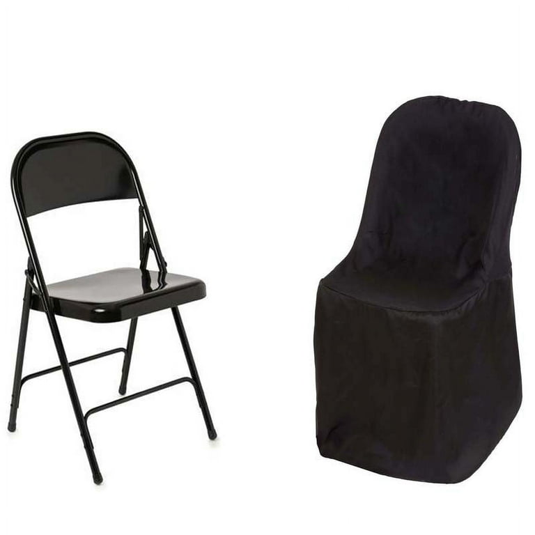 Efavormart 5 PCS Black Glossy Satin Folding Chair Covers Reusable Elegant Chair Covers