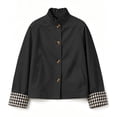thumbnail image 6 of Zynoxe Women's Cropped Jackets Fashionable Button‑Up Ruched Collar Jackets Lightweight Long Sleeve Casual Jacket Solid Color Fall Jackets for Women with Side Pockets & Plaid Lined Black XL, 6 of 10