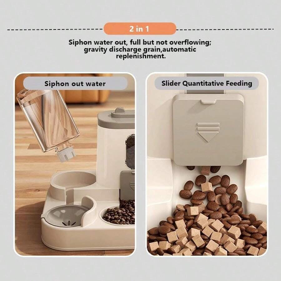 Dog Bowl Cat Food Bowl 2 In 1 Pet Automatic Feeder And Waterer Food Container Supplies, Extra-Large Capacity 2500 Ml,Suitable For Puppies And Kittens