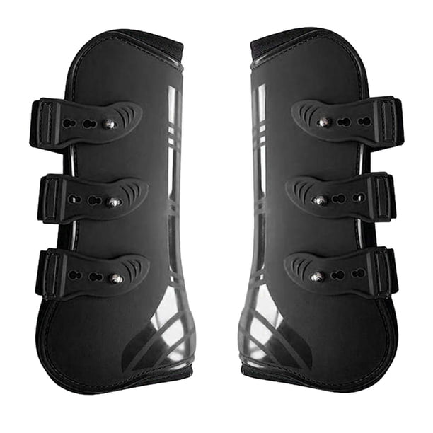 Botas de tendón para caballo (delanteras y traseras), botas protectoras de tendón y menudillo con carcasa de PU para Frente Negro L