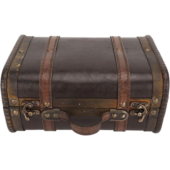 Retro Wooden Suitcase, Artificial Leather Jewelry Storage Box Decoration Black Brown, Large Capacity Suitcase Storage Box, Vintage Trunk, Widely Applicable Decorative Suitcase