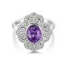 Gem Stone King Simulated Purple Amethyst Gorgeous Rhodium Plate Vintage Style Halo Ring (Available in Size 5, 6, 7, 8, 9)