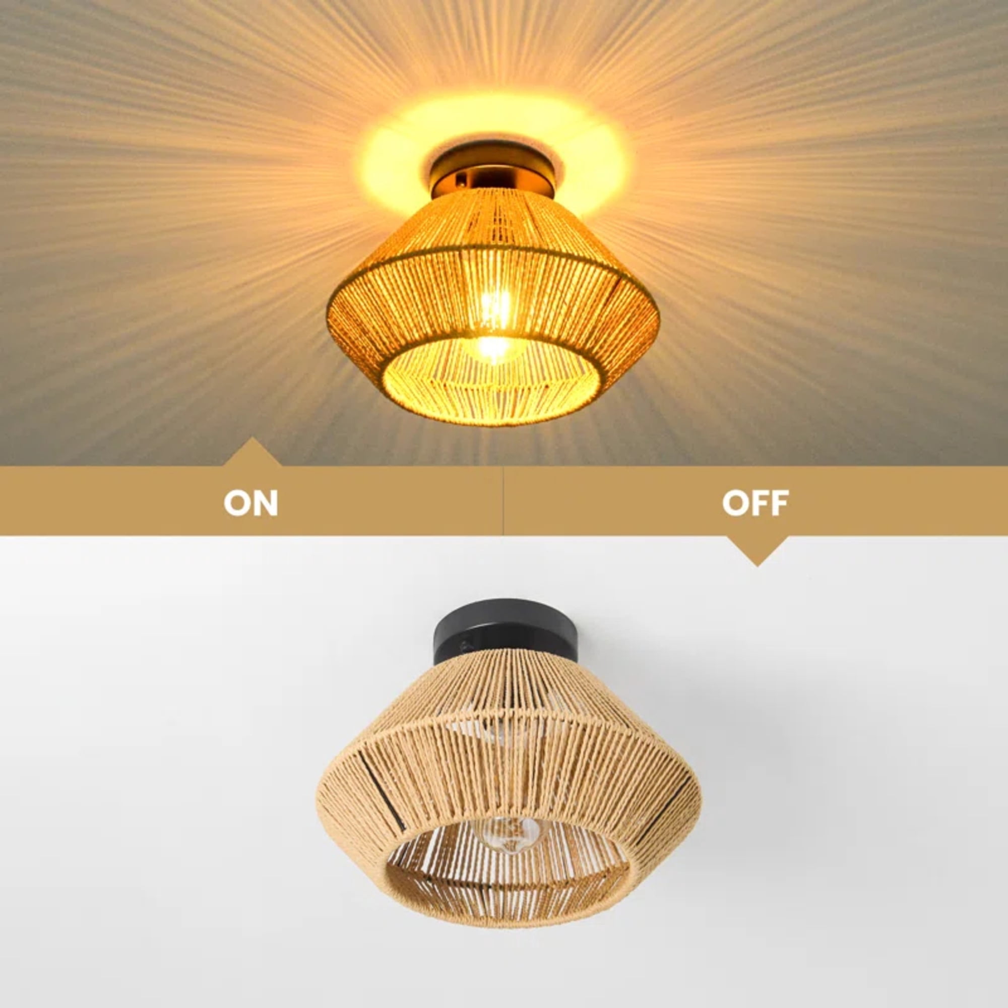 MultiEase Boho Ceiling Light Fixtures: Mini Rattan Chandelier - Woven Flush Mount Ceiling Lamp for Hallway Bedroom Kitchen Entryway Living Room