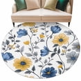 thumbnail image 2 of Yellow Blue Floral Round Living Room Rugs 7 ft, Vintage Leaf Washable Area Rug with Non-Slip Sturdy Edge Binding Round Carpet for Kitchen Office Bedroom, 2 of 9