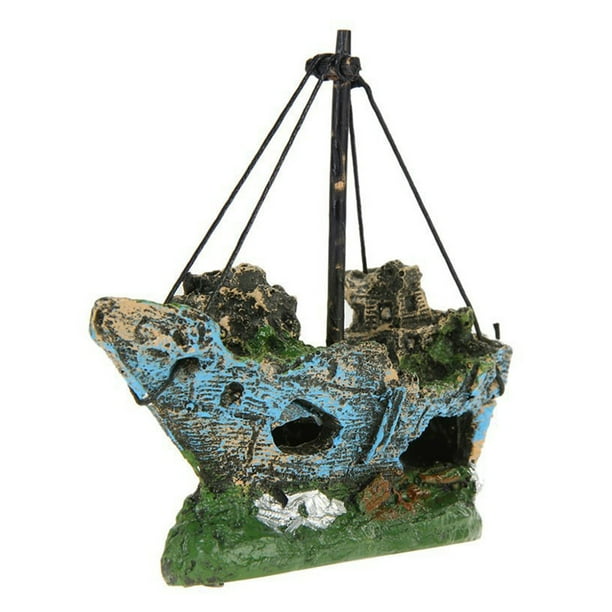 Greeniant Barco de acuario, barco, Animal pequeño, tanque de peces, adorno de paisajismo, decoración decorativa de resina hueca pequeña decoración del acuario Greeniant PT000511-00