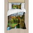 thumbnail image 3 of New York Duvet Cover Set Queen Size, Central Park in Autumn with Lake Trees and Manhattan USA American Nature Image, Decorative 3 Piece Bedding Set with 2 Pillow Shams, Multicolor, by Ambesonne, 3 of 3