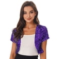 thumbnail image 2 of Zaldita Womens Sequin Jacket Open Front Blazer Casual Short Sleeve Bolero Shrug Cardigan Coat Purple One Size, 2 of 7