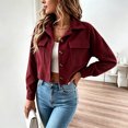 thumbnail image 4 of cocolona Cropped Jackets for Women Lapel Button Down Trendy Tops Casual Long Sleeve Fall Short Outerwear, 4 of 7