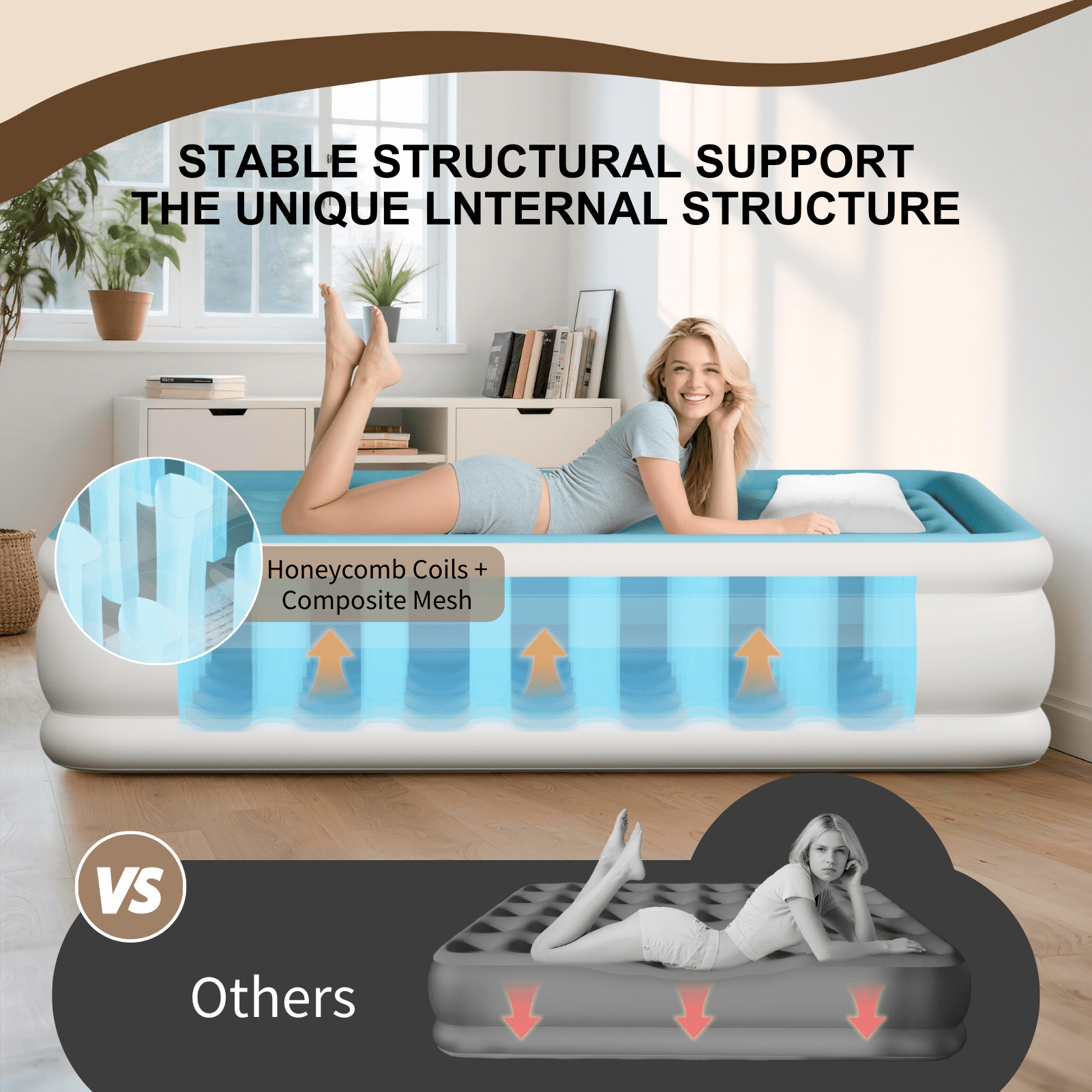 Queen Air Mattress with Built-in Pump - 18" Extra Thick Inflatable Bed for Camping & Home,Light Blue,3-Min Self Inflating with Carrying Bag.