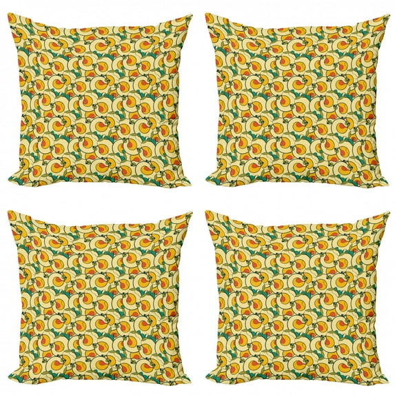 Abstract Throw Pillow Cushion Case Pack of 4, Contrasting Pastel Colors Curls and Wide Swirling Drawings Marbling Art Motif, Modern Accent Double-Sided Print, 4 Sizes, Multicolor, by Ambesonne
