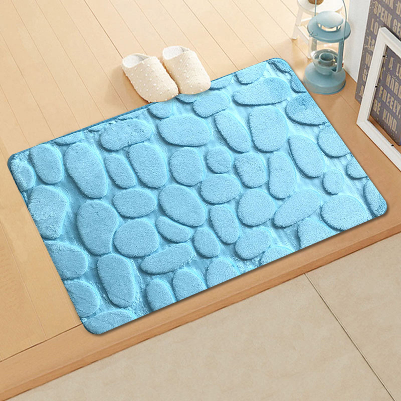 Non-Slip Pebble Flannel Bathroom Bath Rug Foam Pad Mat Shower Floor Carpet 40*60