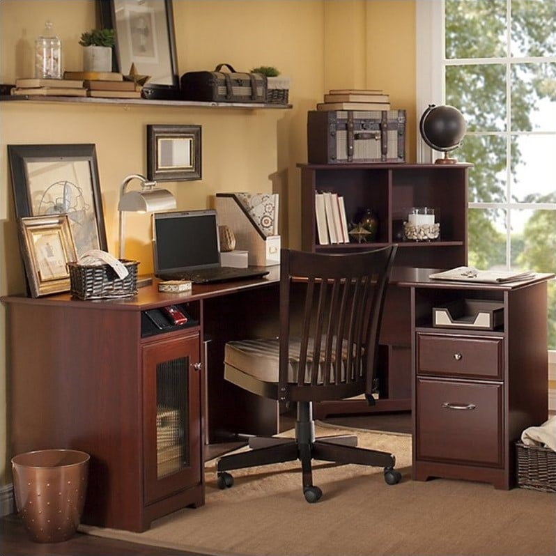 Bush Cabot 60 L Shaped Computer Desk In Harvest Cherry