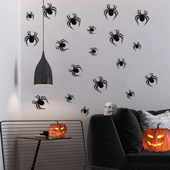 OKKVV Halloween 3D Spiders Decor 24 Pack, Multi‑Size Realistic Spider Cutouts, Scary DIY Wall Sticker Ornaments for Window Door Indoor Outdoor Halloween Party Home Decor