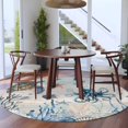 thumbnail image 3 of 6ft Round Rug, Blue Coastal Non-Skid Rubber Backing Large Area Rugs - Living Room Bedroom Home Office, Sea Turtle Octopus Coral Beach Nautical Indoor Floor Mat Carpets Washable Rug, 3 of 9