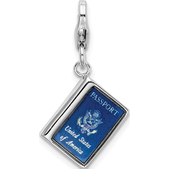 Sterling Silver Amore La Vita Rhodium-Plated Enameled 3D Passport Charm Made In China qcc1200