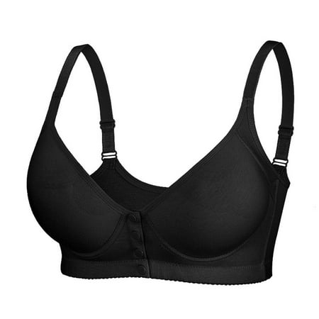 Tao Tao Women Front Closure Snap Bras No Underwire Full Support Comfort Push Up Bras Wireless Everyday Bras Underwear No Steel Close Bra Black 36B