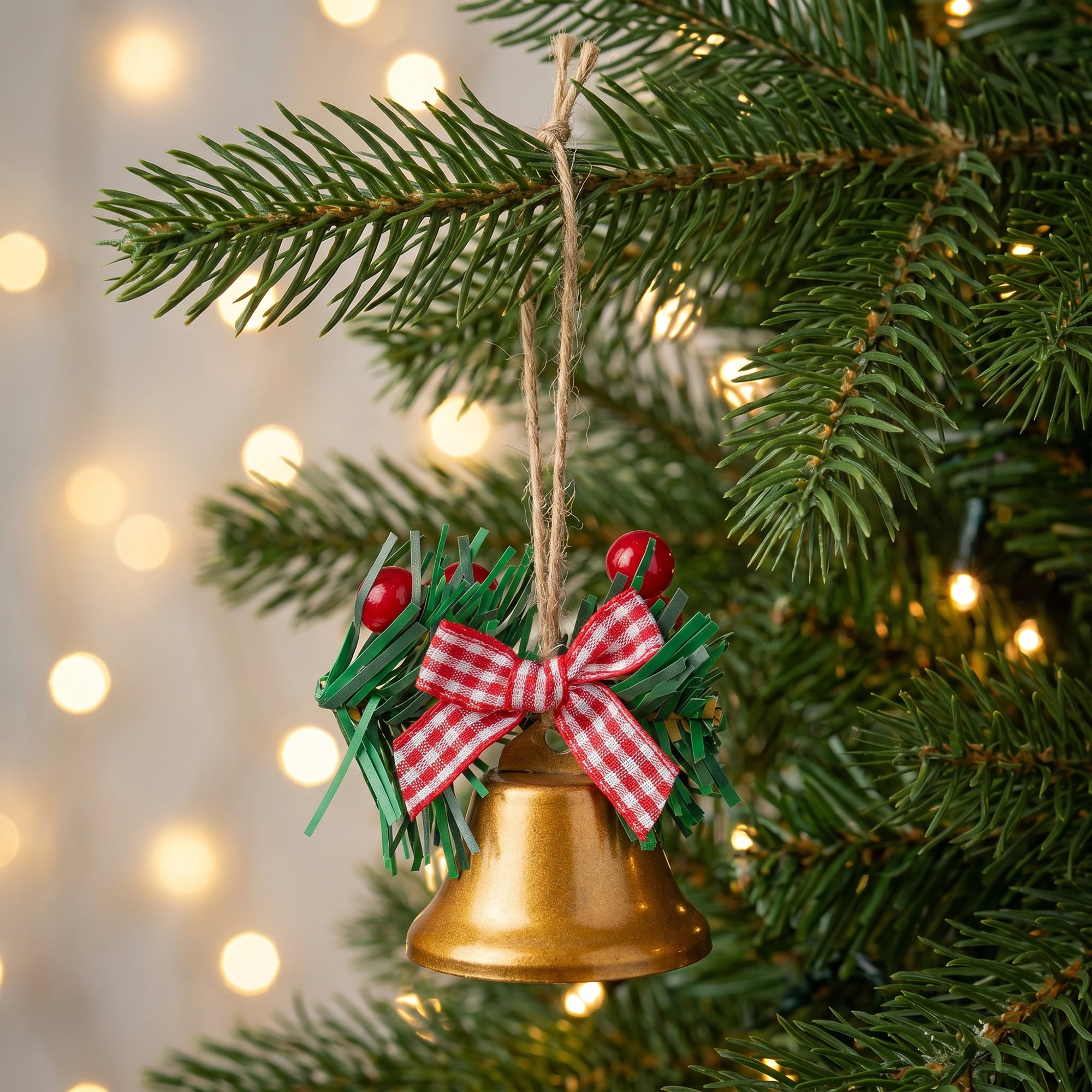 Unique Bargains 10Pcs Christmas Ornaments Rustic Iron Bells Gold 1.8"L x 1.8"W x 5.3"H