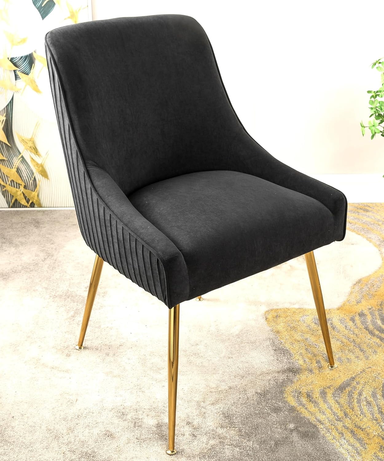 US Pride Furniture Luxury Velvet Chair with Elegant Scoop Back Design Gold Metal Legs and Soft Upholstery Comfortable Seating for Dining Room Kitchenor Office W22.0 x D25.0 x H35.2 Black