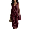 thumbnail image 6 of Two Piece Sets for Women Cotton Linen Vacation Travel Outfits Solid Color Sleeveless Stand Up Collar Temperament Topss and Loose Pants Set Summer Casual Fashion Outfits, 6 of 7