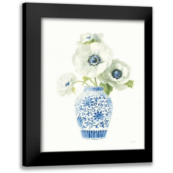 Nai, Danhui 12x14 Black Modern Framed Museum Art Print Titled - Floral Chinoiserie White II