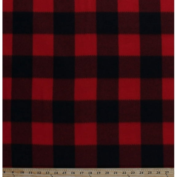 Fleece Red Black Buffalo Plaid Checks Checkered Fleece Fabric Print by the Yard (5057M-12A-red)