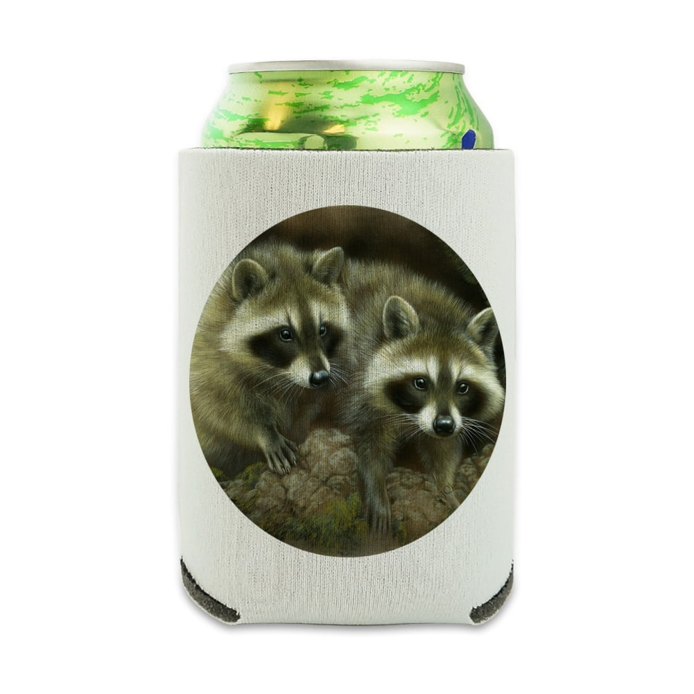 Cute Raccoons Curiosity Can Cooler Drink Sleeve Hugger Collapsible Insulator Beverage