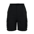 thumbnail image 4 of FRSASU Women's Work Cargo Shorts Summer Straight Leg Knee Length Plain Elastic Waist Regular Fit Shorts Black, 4 of 5