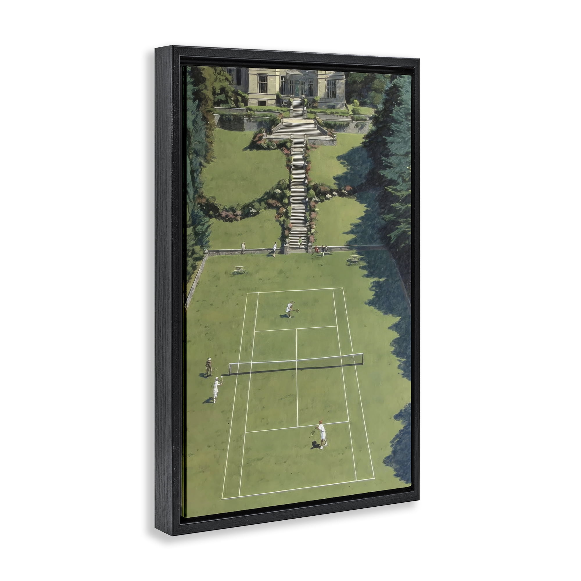 Stupell Industries Tennis Court at Mansion Black Framed Floater Canvas Wall Art, design by Petal Prints Design