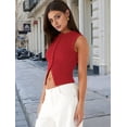 thumbnail image 3 of Women'S Sleeveless Round Neck Slim Fit Ribbed Button Vest Red S, 3 of 7