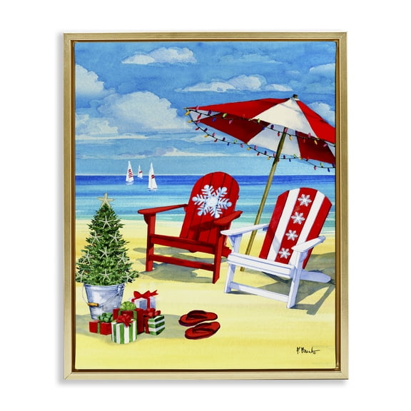 Stupell Industries Tropical Holiday Beach Scenery Gold Floating Frame Canvas Art, 17 x 21, by Paul Brent