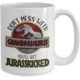 thumbnail image 2 of Grandpasaurus Mug Don't Mess With Grandpa You'll Get Jurasskicked Fathers Day Idea for Grandfather From Grandchildren Funny Dinosaur Birthday Present 11 or 15 oz. White Ceramic Coffee Tea Cup for Men, 2 of 7