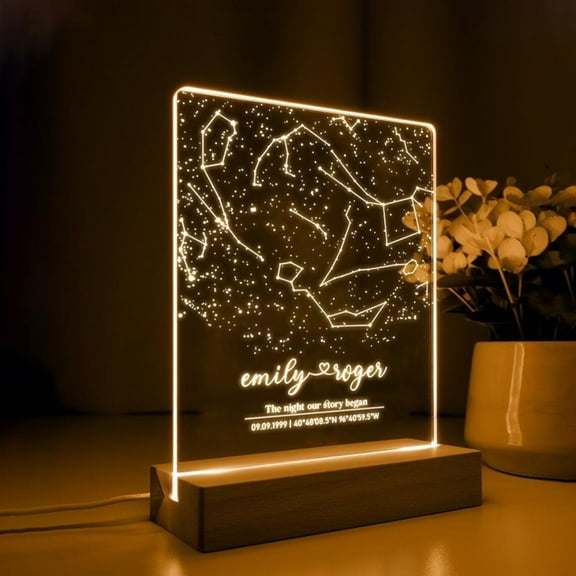 Personalized Constellation Star Map Night Light, Custom Star Map by Date, Engagement Gift, Anniversary Gift, Gift for Her, Couple Gift