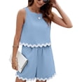 thumbnail image 1 of Ensemble Mignon 2 Pcs pour Femmes Été Mode Décontractée Fente Sans Manches Poche Ensemble Assorti, 1 of 1