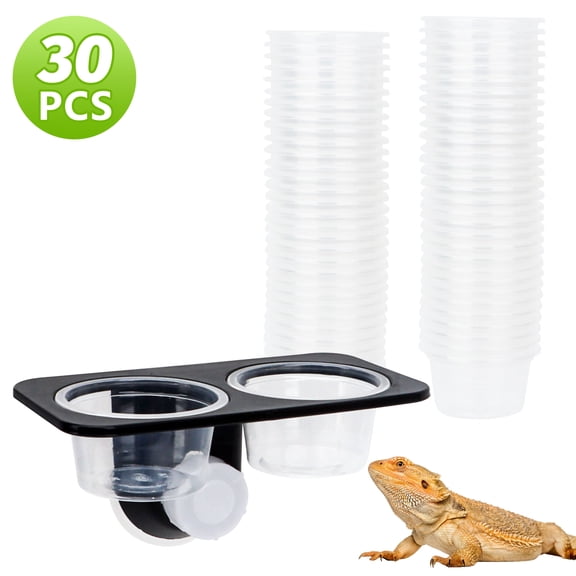 Tripumer Suction Cup Reptile Feeder Gecko Water Bowl with 30Cups Suitable for Geckos, Iguanas, Chameleons, And Other Pet Reptiles Feeding and Watering Tray