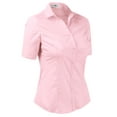 thumbnail image 2 of DOUBLJU Women's Slim Fit Plain Classic Short Sleeve Button Down Collar Shirt Blouse, 2 of 5