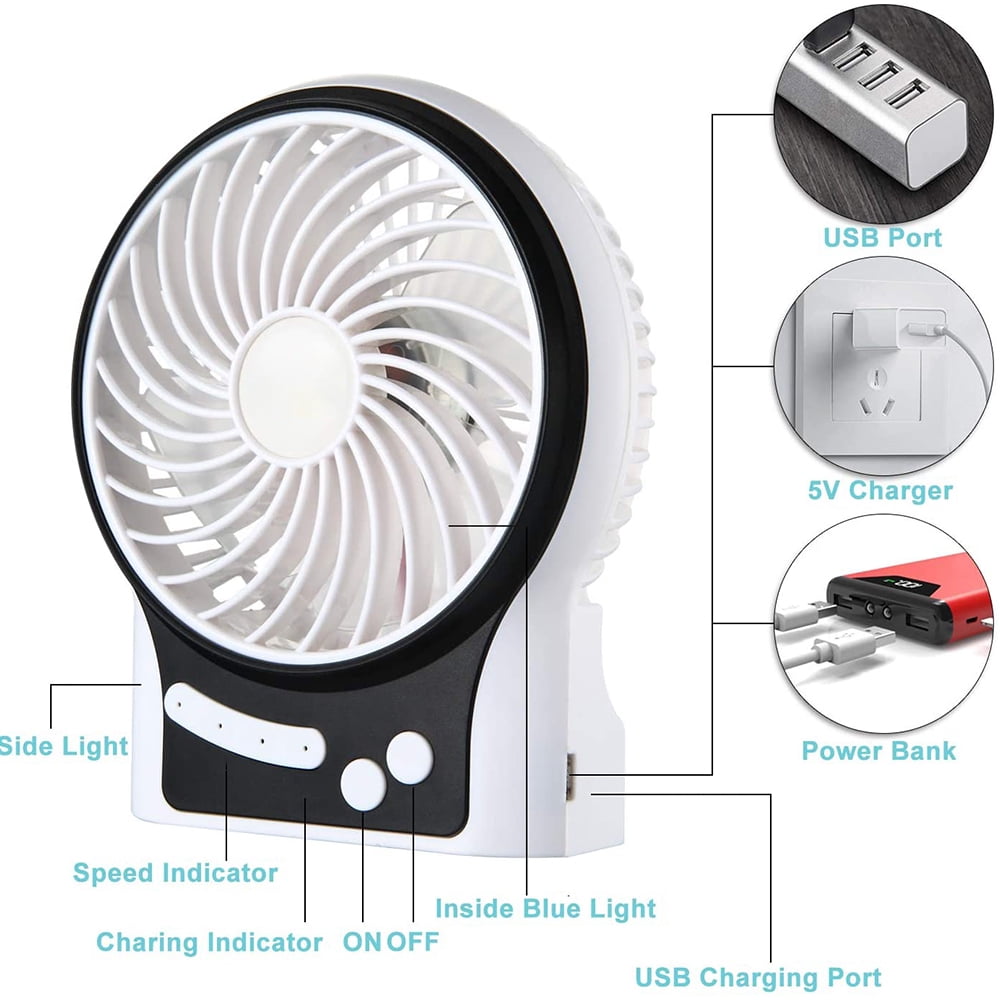 1800mAh Battery, Portable USB Fan Quiet 