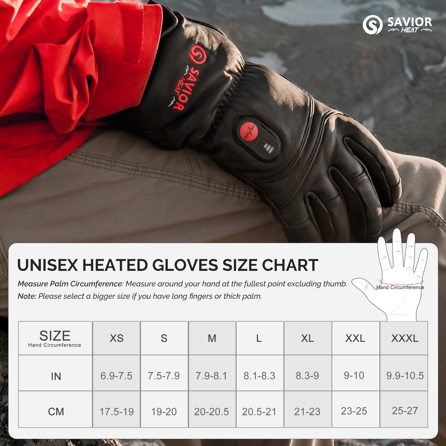 Savior Heat Unisex Heated Mitten Gloves - 7.4V 2200mAh Battery - Premium Heating Leather Gloves for Winter Motorcycling, Outdoor Work, Skiing