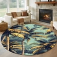 thumbnail image 3 of Retro Tropical Plant Round Area&nbsp;Rug 8ft Watercolor Green Palm Leaf Non-Slip&nbsp;Washable Circle Rugs Soft Felt Indoor Floor Mat for Bedroom Kitchen Living Room Bathroom, 3 of 9